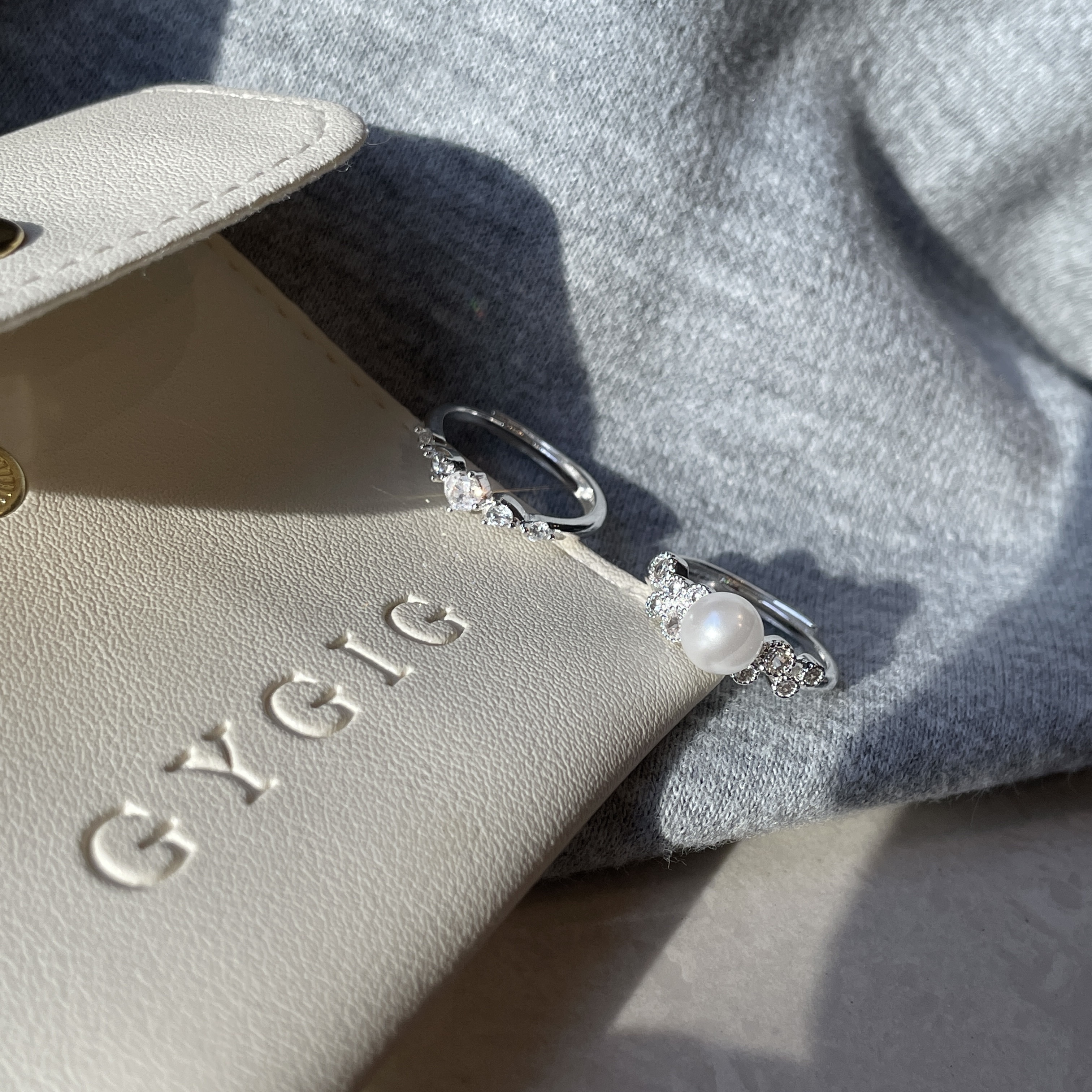 silver高級宮廷細閃水鑽/蕾絲鑽花珍珠戒set