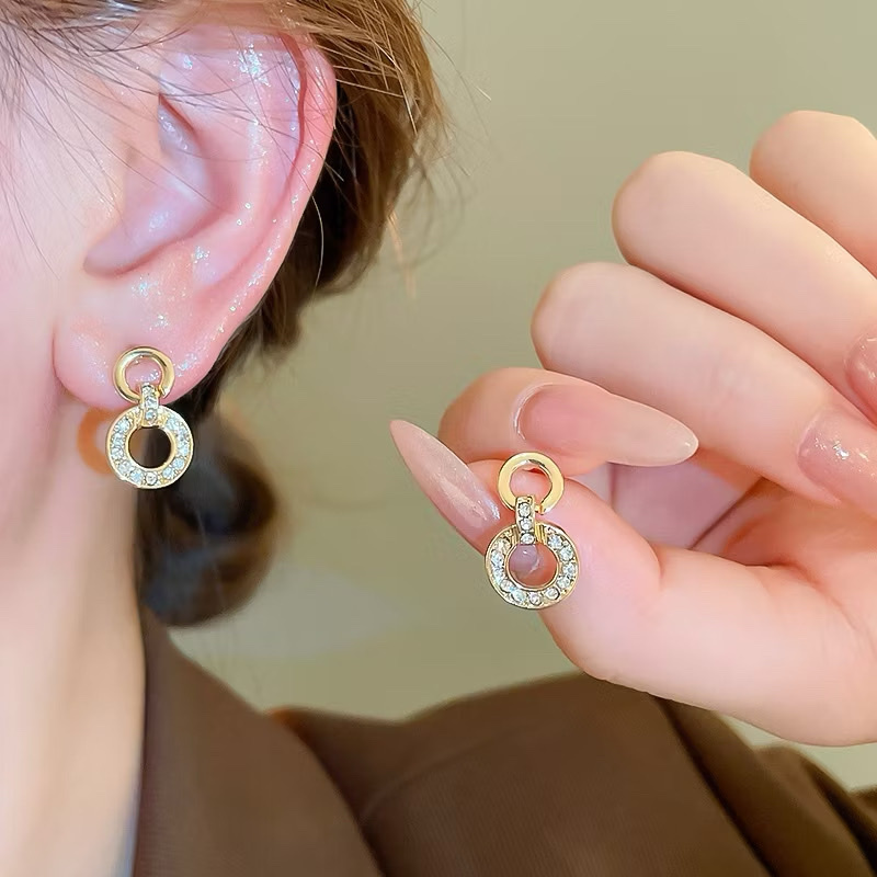 gold金鑽圓圈扣耳墜釘