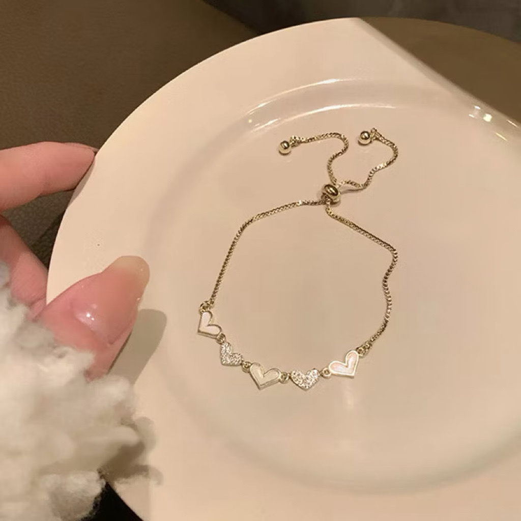 奶白母貝金鑽心18k抽拉式手鍊