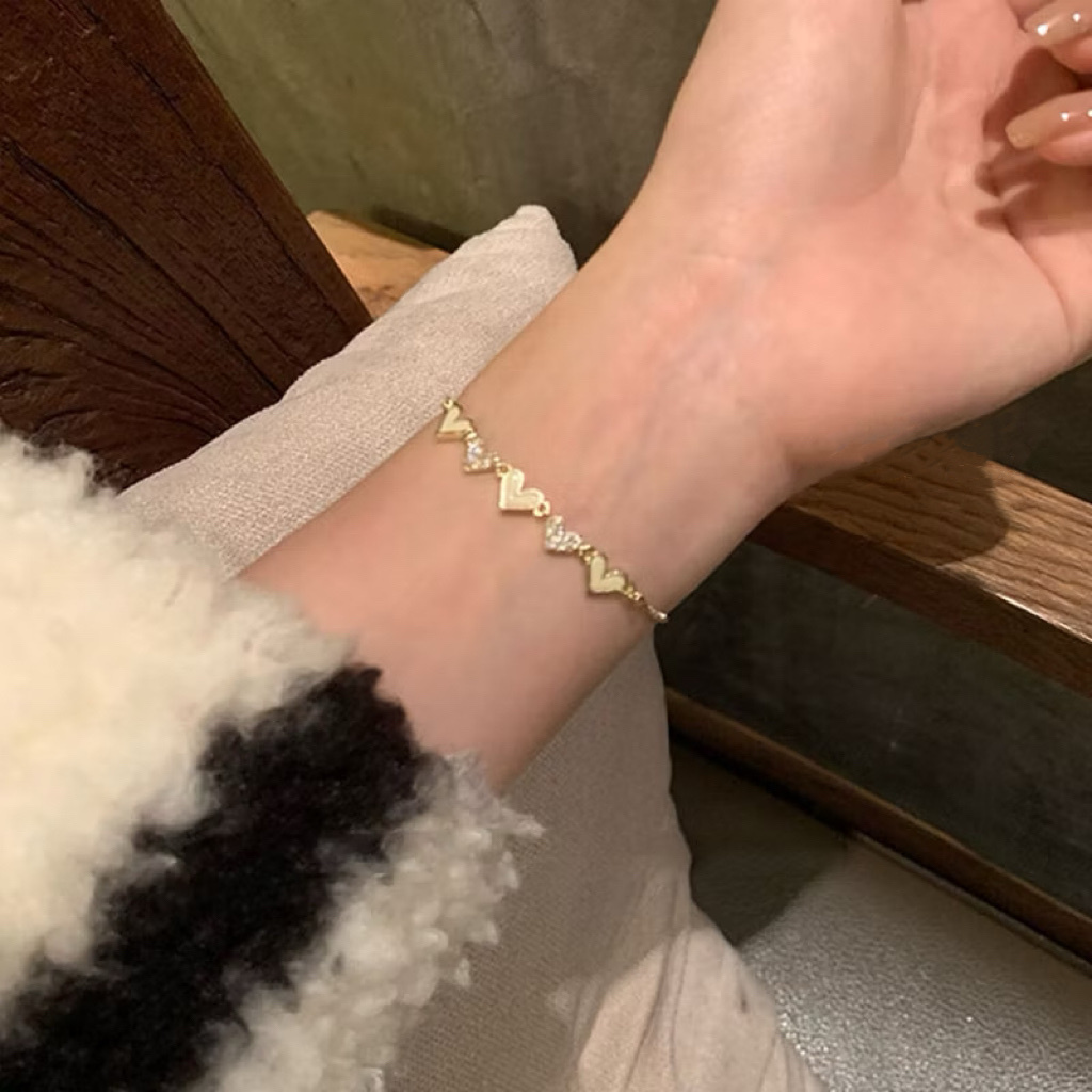 奶白母貝金鑽心18k抽拉式手鍊