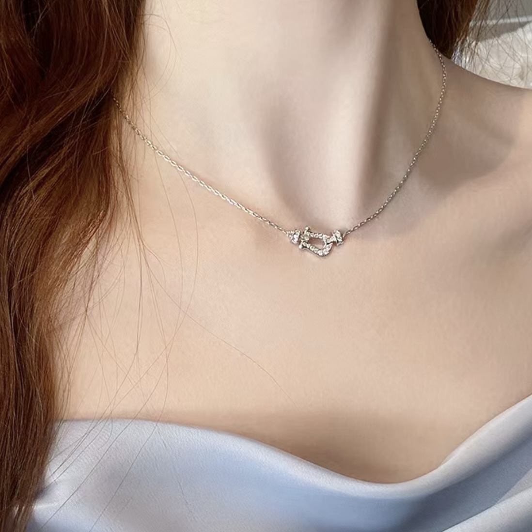 personalized F”高奢馬蹄釦中號滿鑽定製項鍊