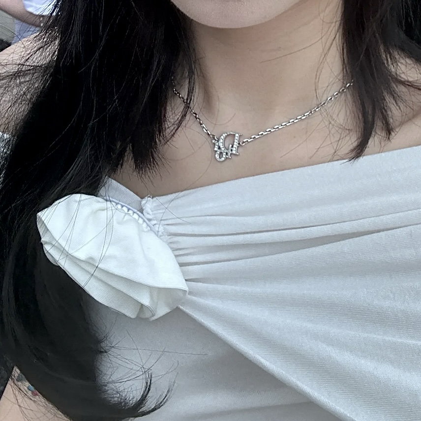 18k Dior”經典中古字母白金鑽定製項鍊