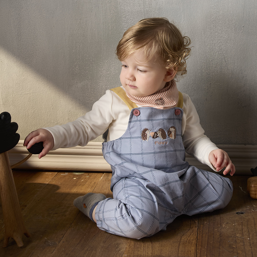 PIPPY小刺蝟棉質吊帶褲4件組禮盒 藍