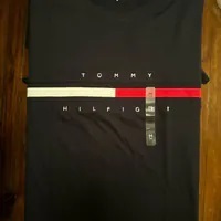 [S] TOMMY HILFIGER EMBROIDERED FLAG STRIPE LOGO T-SHIRT,NAVY, 76J4893-410 (STH824)