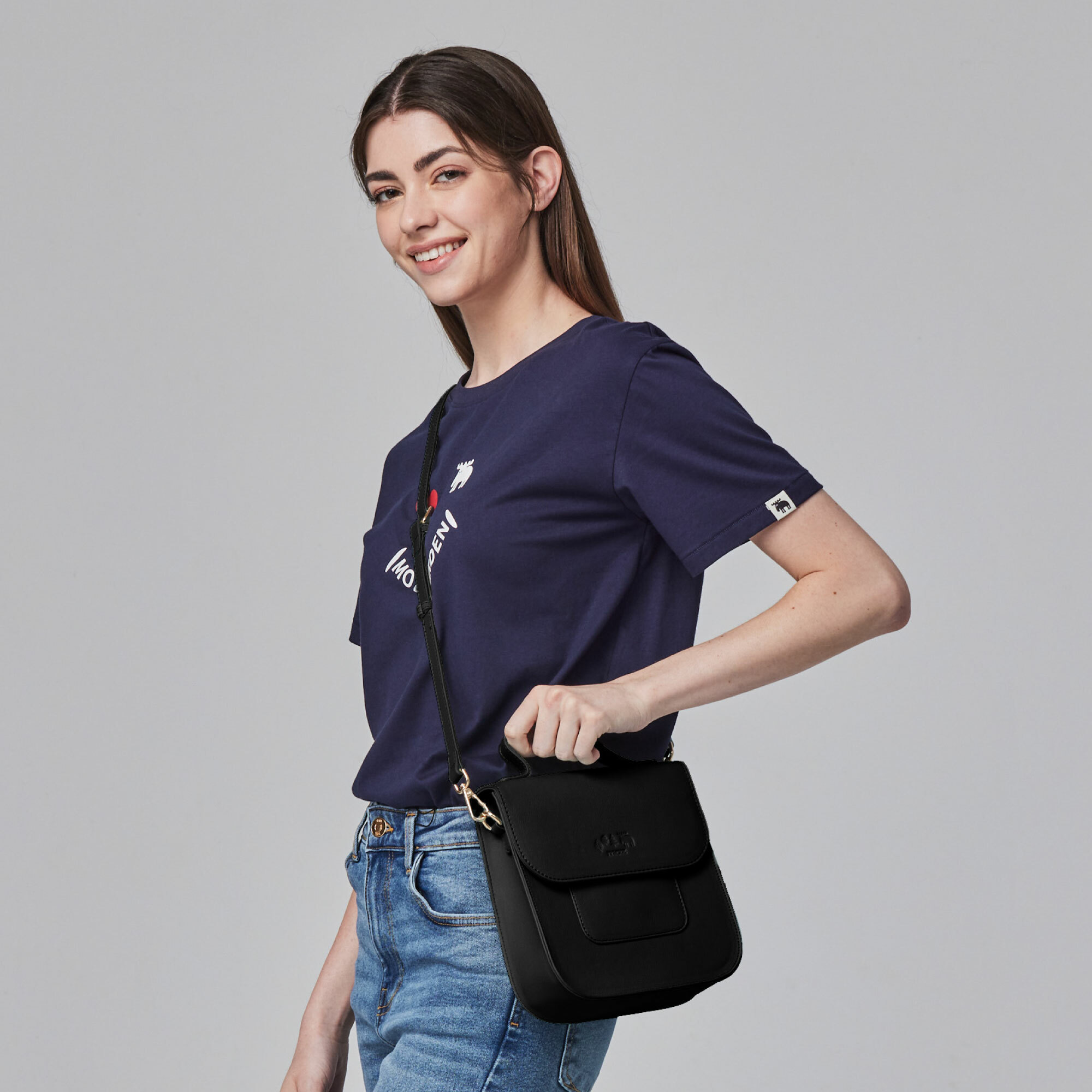 【惜福商品$999】瑞典 駝鹿 切片吐司皮革包(黑色) 【贈】小零錢包