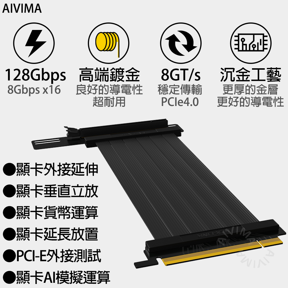 AUMLMASIG 黑色 30CM 顯示卡PCI-E 4.0 X16 延伸數據電源排線，理論傳輸32GB/S，不衰減，相容性高，使用N/A排顯卡，測試/延長/轉接等用途 75W供電能力