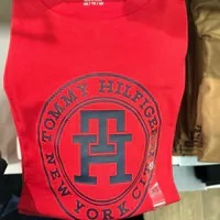 [S] TOMMY HILFIGER BIG LOGO ROUND TH T-SHIRT,RED, 78JB302-640 [FINAL SALE] (STH830)