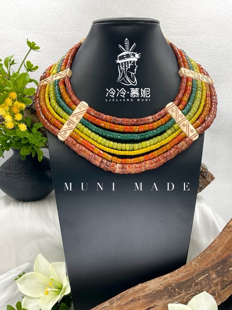 Muni-No.32貿易老珠七排複串短鍊47cm