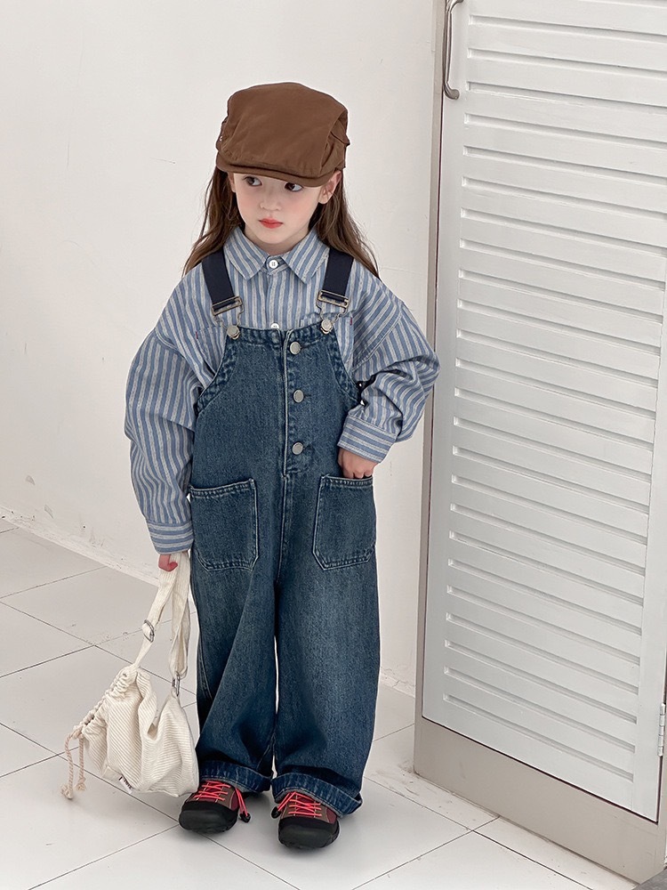 設計感時髦寬鬆吊帶褲