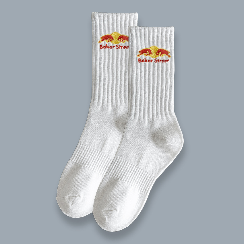 刺繡款 紅駝中筒襪