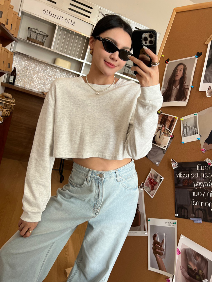 棉質長袖圓領短版T*6色