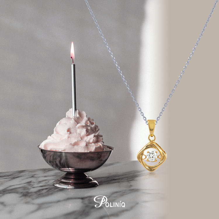 925純銀「菱形 動感晶鑽」14K金色項墜+贈白鋼項鍊-SDP0068