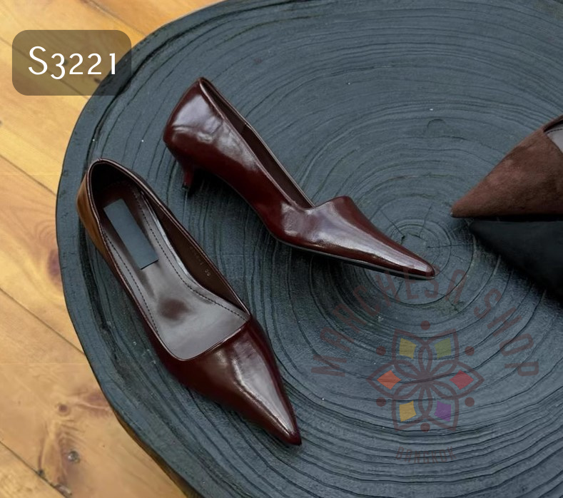 S3221 - 全真皮牛皮純色簡約尖頭低踭鞋