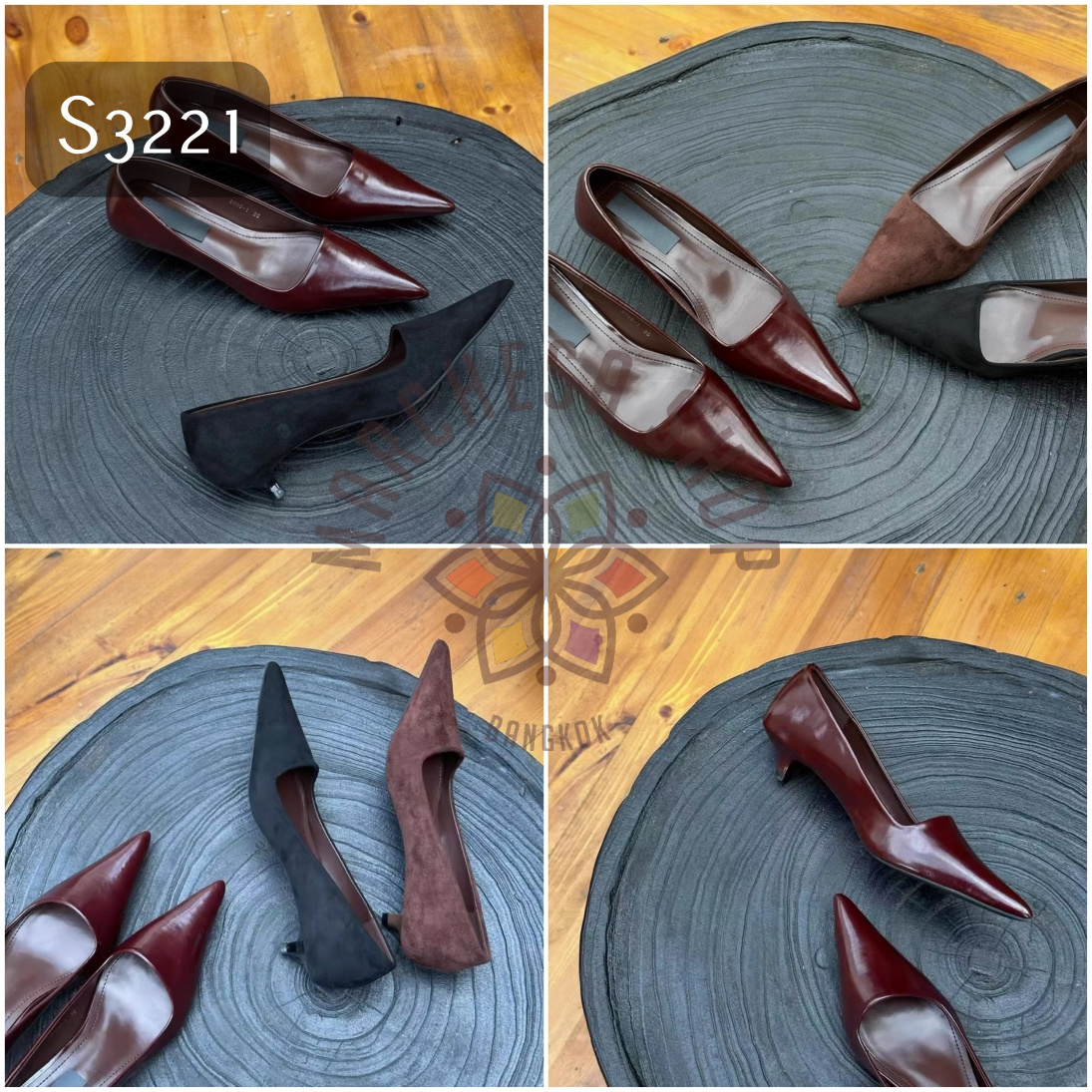 S3221 - 全真皮牛皮純色簡約尖頭低踭鞋