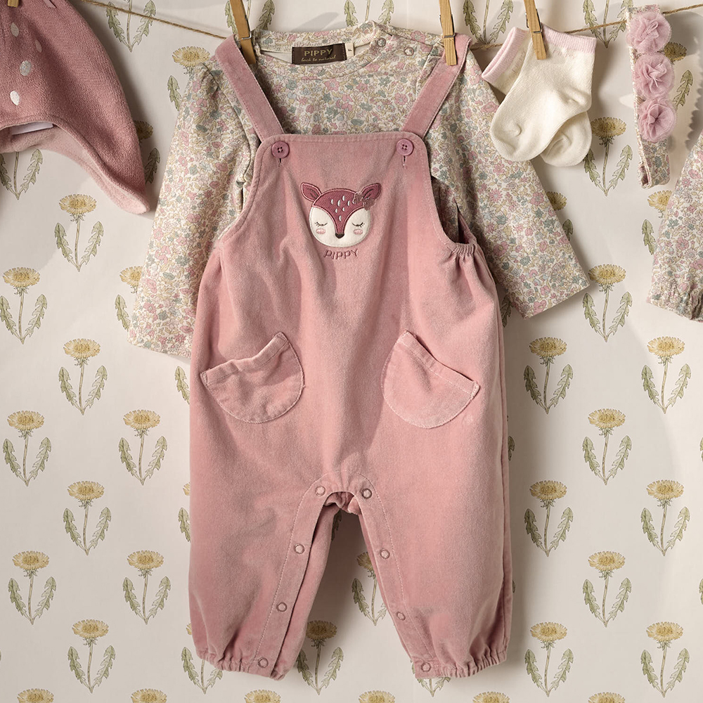PIPPY俏皮小鹿造型兩件式棉質吊帶褲３件組禮盒 粉