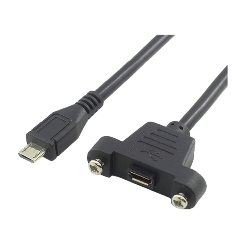 Micro USB 母帶螺絲孔可固定面板線 Micro usb 帶耳朵公對母延長線 0.3M