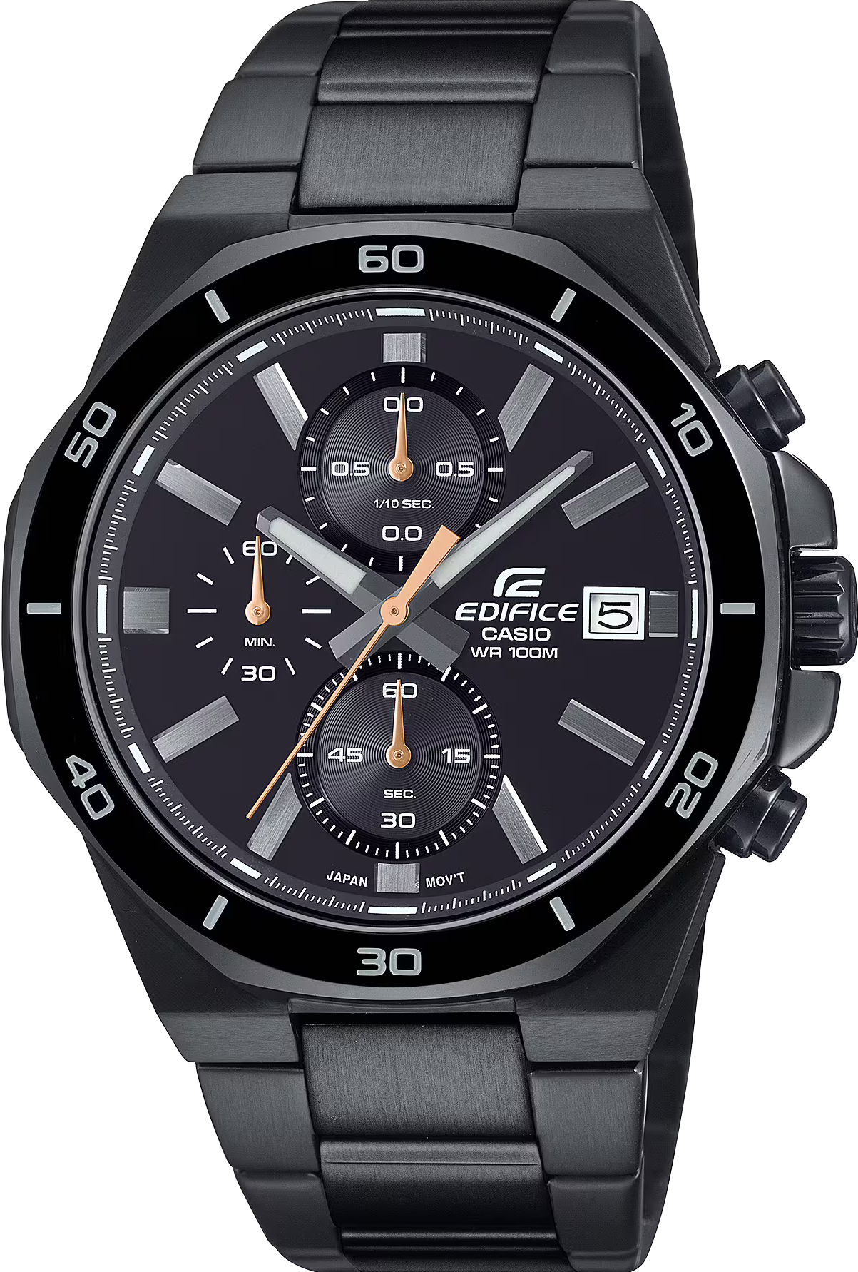 萬年鐘錶 - CASIO EDIFICE 系列  全黑三眼計時男錶   EFV-640DC-1AV  錶徑 : 44.3MM