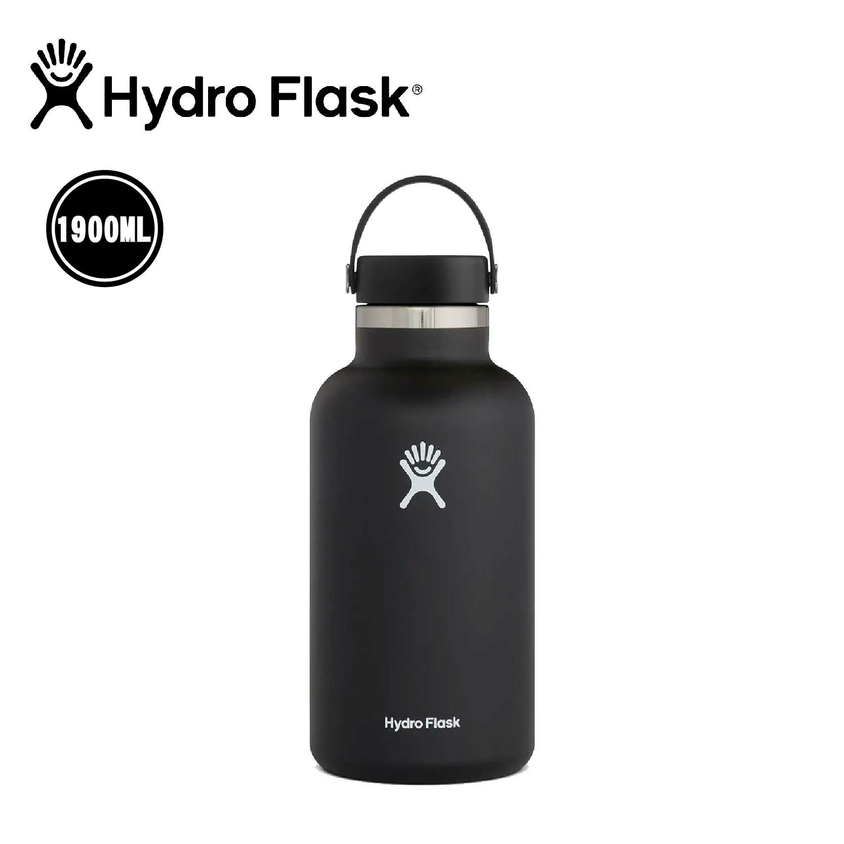 Hydro Flask 美國 64oz/1900ml 寬口提環保溫瓶 時尚黑 保溫杯/保冰 52HF64BTS001