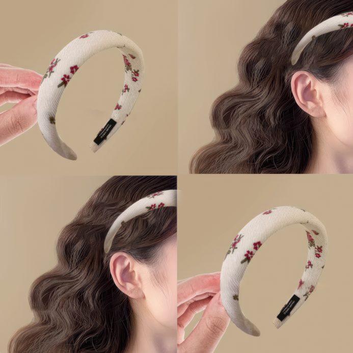 Beige Floral High-Crown Headband