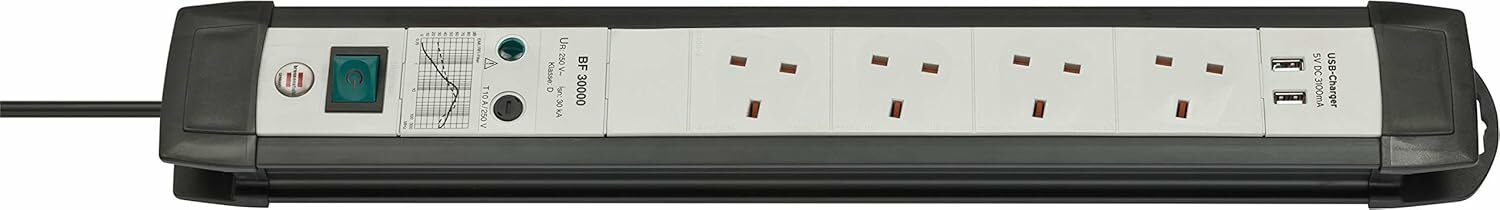 Brennenstuhl Premium-Line 30.000A Extension Socket with Surge Protection with USB-Charger 4-Way 3m - 1156053534