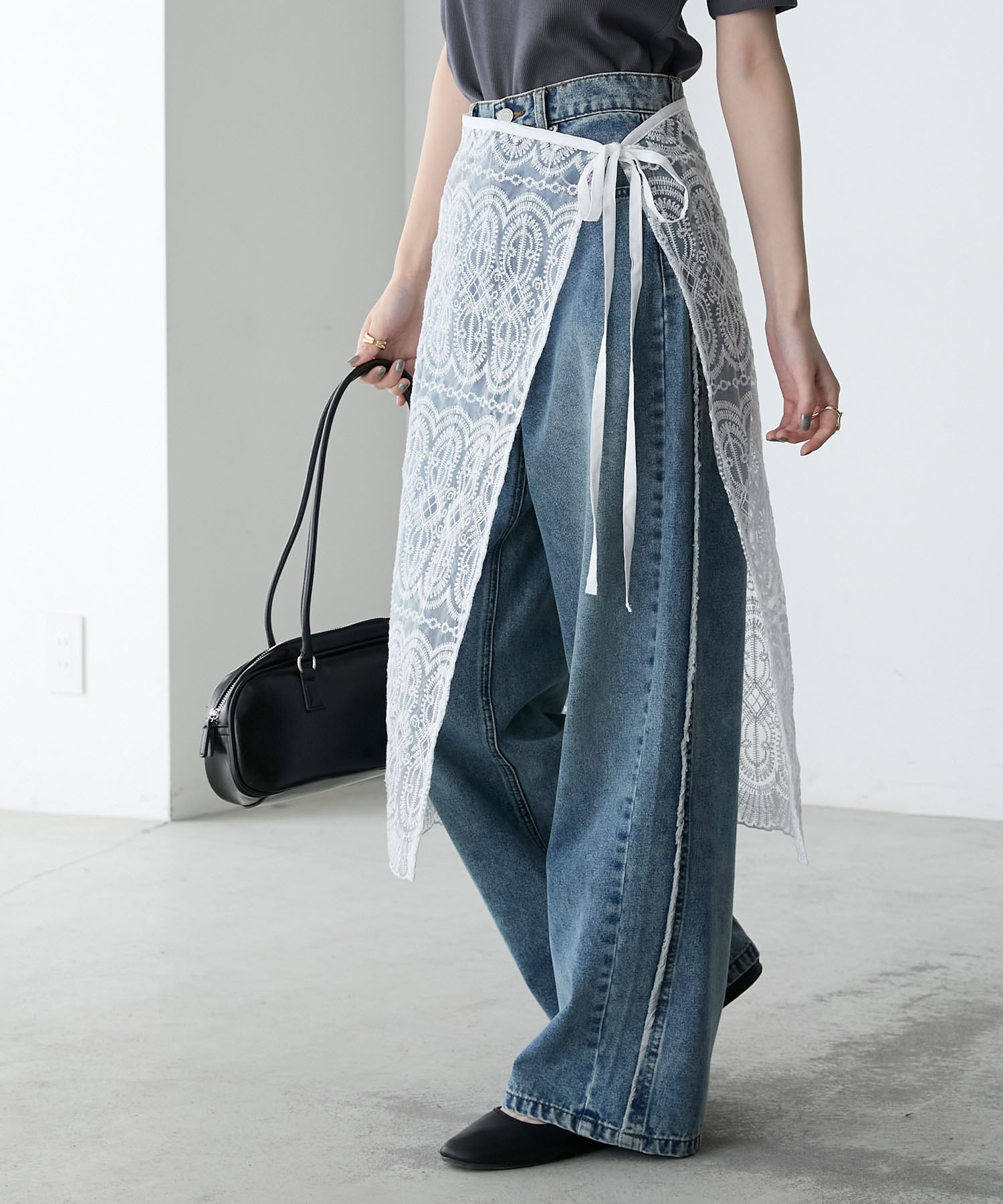 🇯🇵 FORKSY. 側邊流蘇 牛仔寬褲 長褲 水洗 復古 / 預購