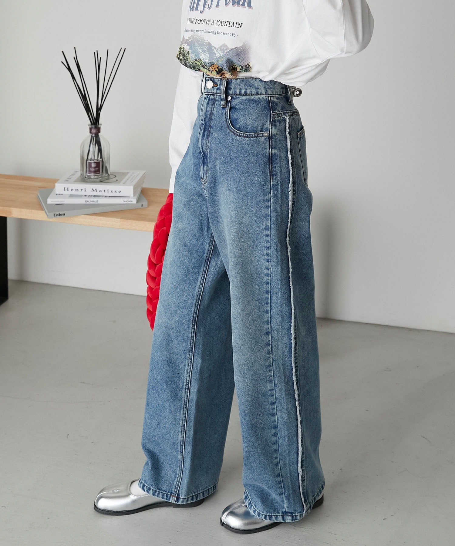 🇯🇵 FORKSY. 側邊流蘇 牛仔寬褲 長褲 水洗 復古 / 預購