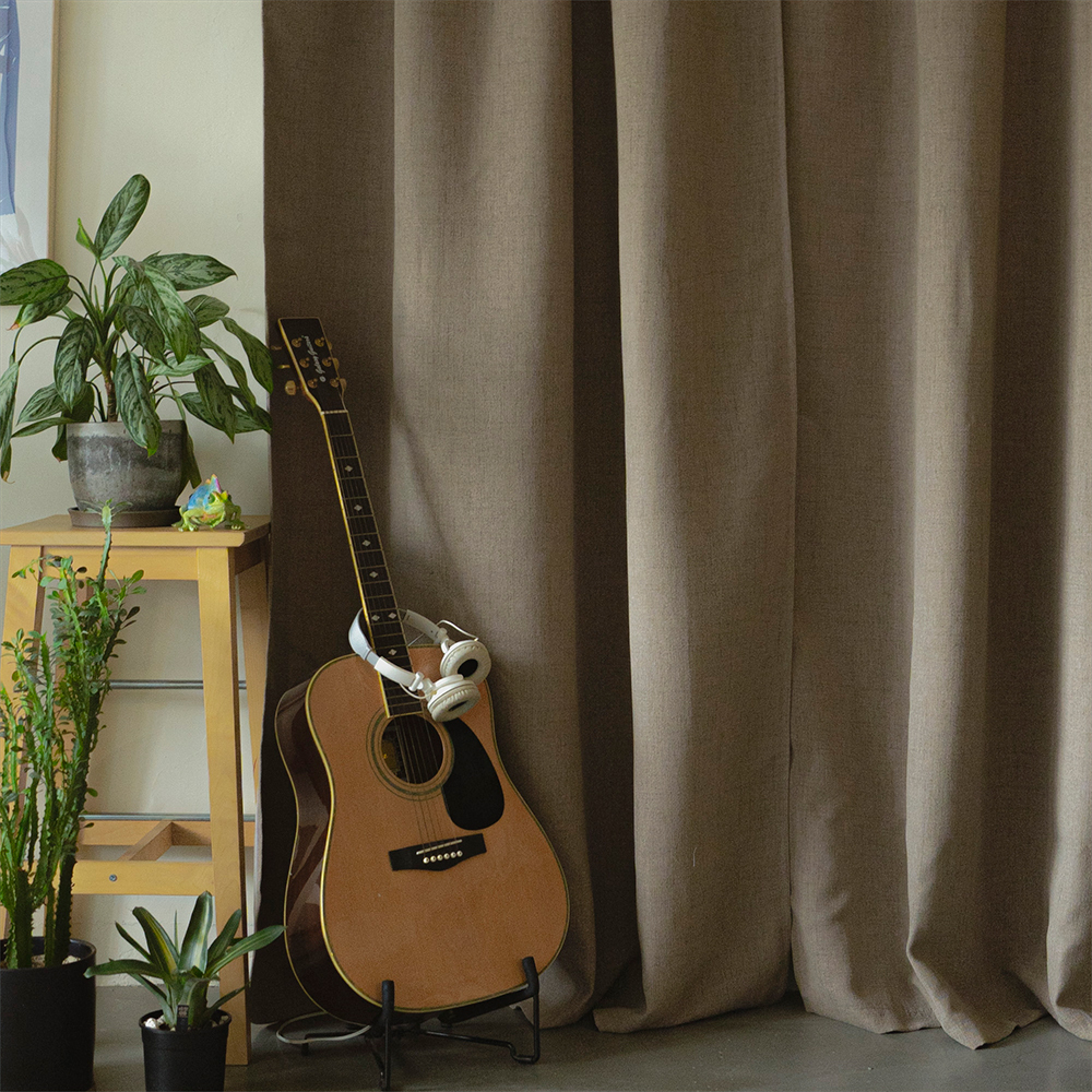 遮光亞麻布簾｜卡其