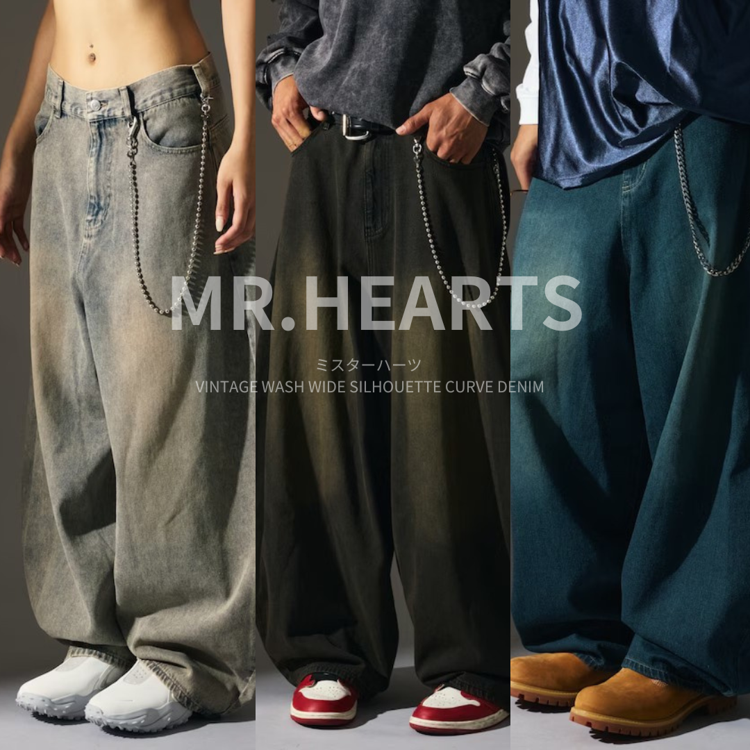 "代購" MR. HEARTS 復古水洗寬輪廓 牛仔褲