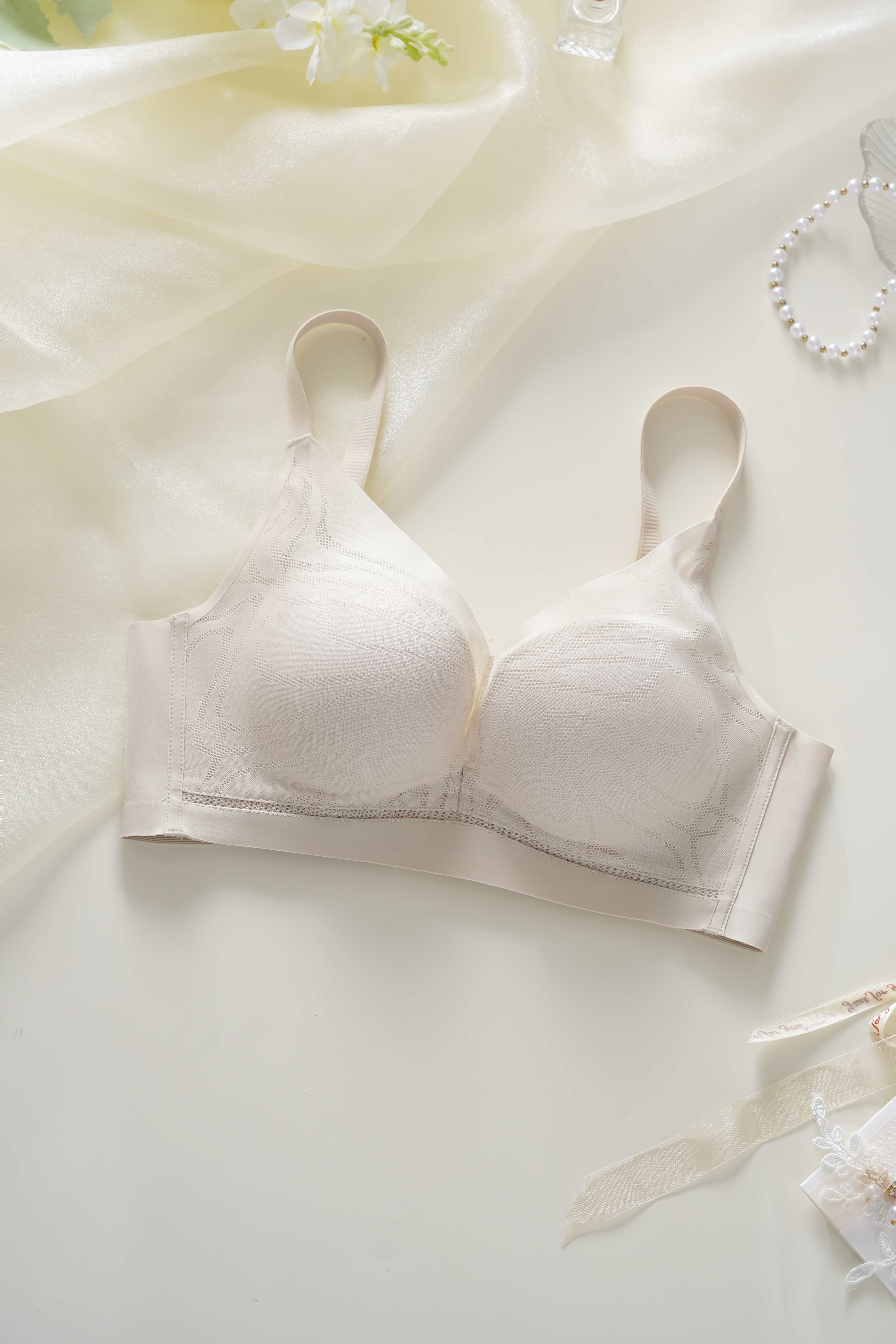 gentle 溫柔網紗蠶絲全包覆集中無鋼圈内衣-膚色 (5色)