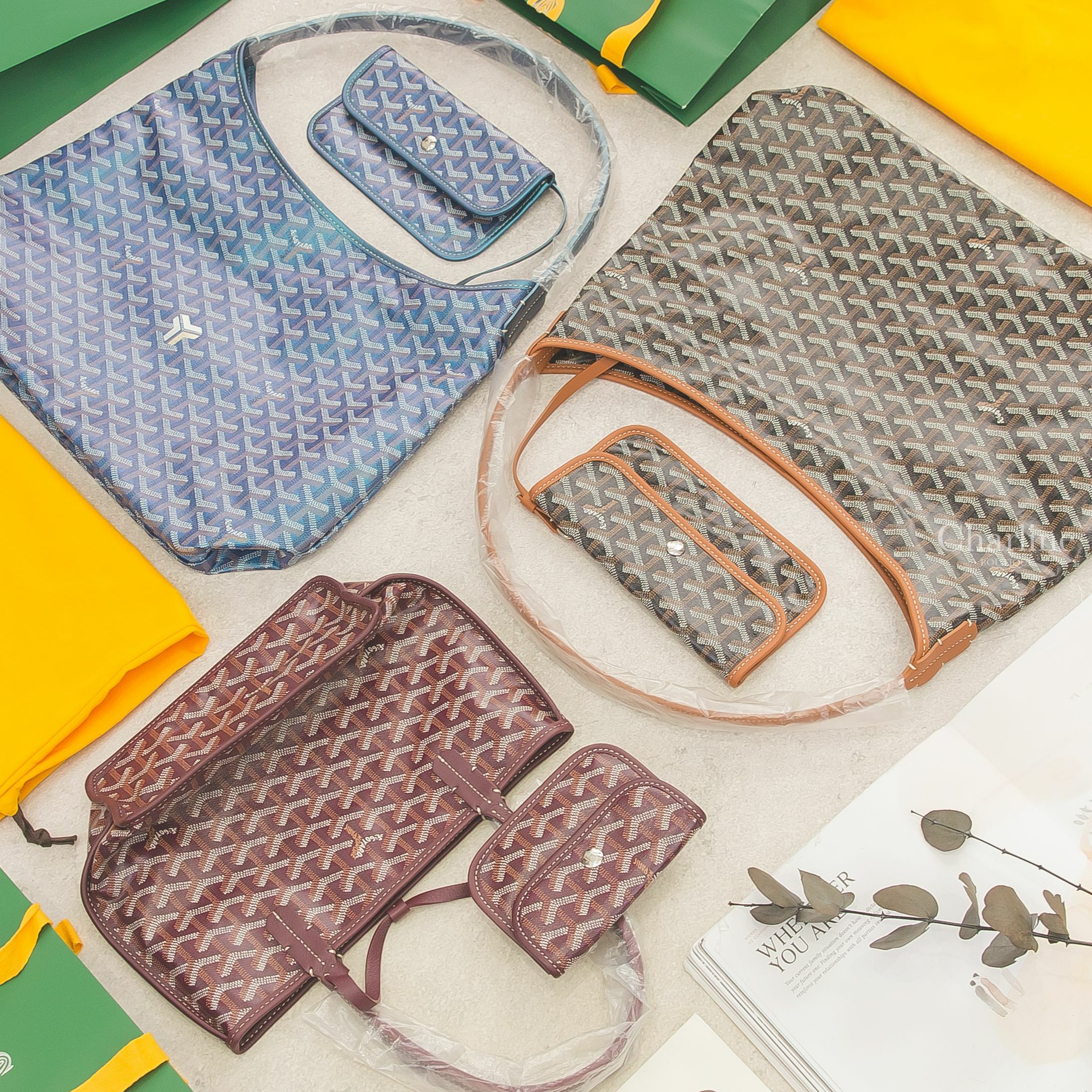 Goyard Bohème Hobo 2024 限定色珠光藍肩背包,Goyard Bohème Hobo 黑色拼咖啡色滾邊肩背包,Goyard Anjou Mini 勃根地酒紅色迷你無拉鍊托特包-Charline Boutique 精品代購