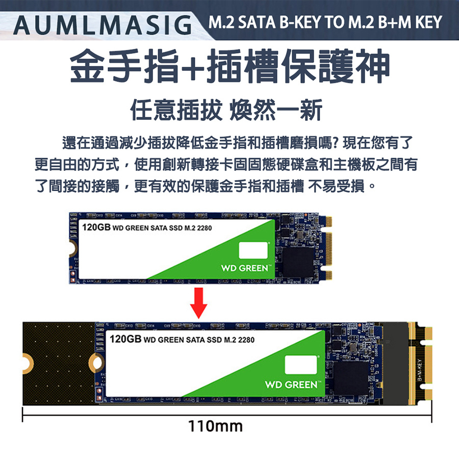 AUMLMASIG SATA B-KEY M.2 SSD TO  M.2 B+M KEY 轉接板/擴展卡/保護板/測試板