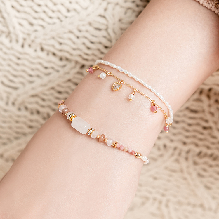 十月誕生石 • 薔薇 • 愛的誓言 – 珍珠粉碧璽 – 手鍊