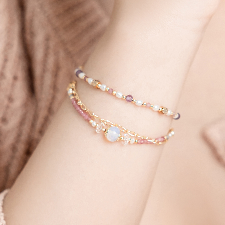 十月誕生石 • 天竺葵 • 偶然相遇 – 蛋白粉碧璽 – 手鍊