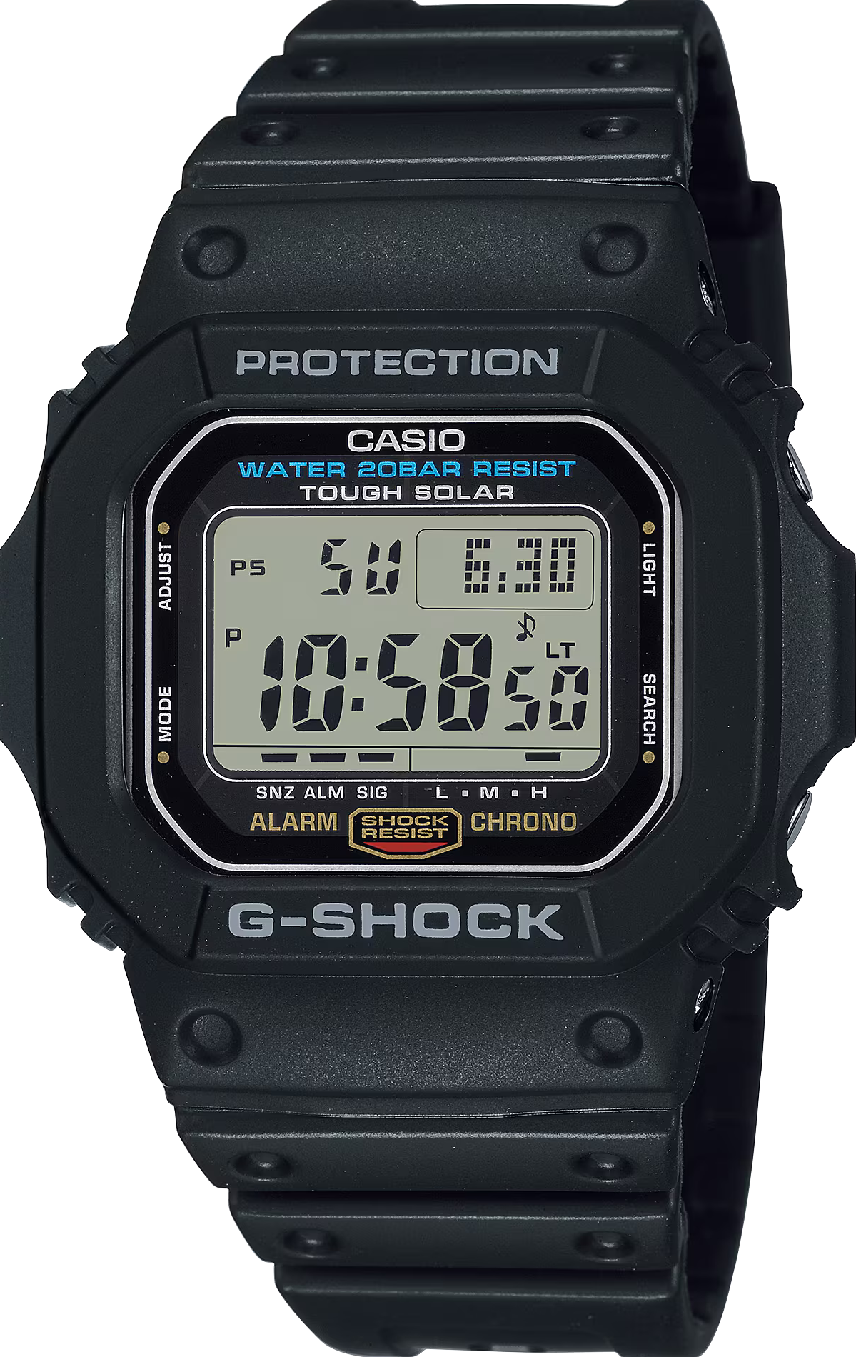 萬年鐘錶 - G-SHOCK  經典款太陽能防震雙顯電子錶  G-5600UE-1 錶徑 : 43.2 MM