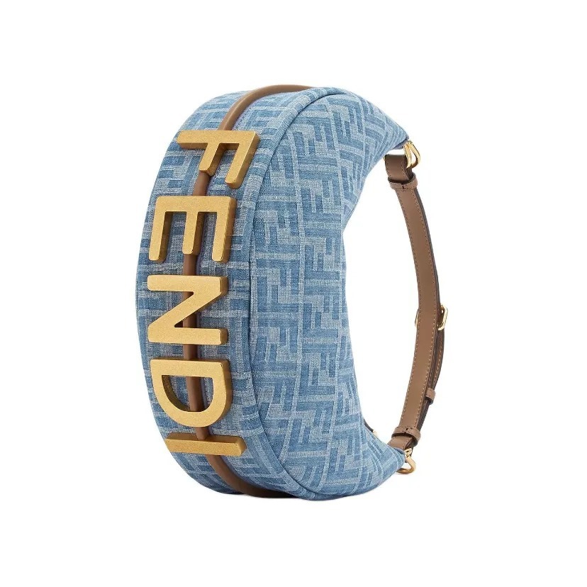FENDI Fendigraphy 小型 淺藍色 FF 牛仔布 腋下手袋