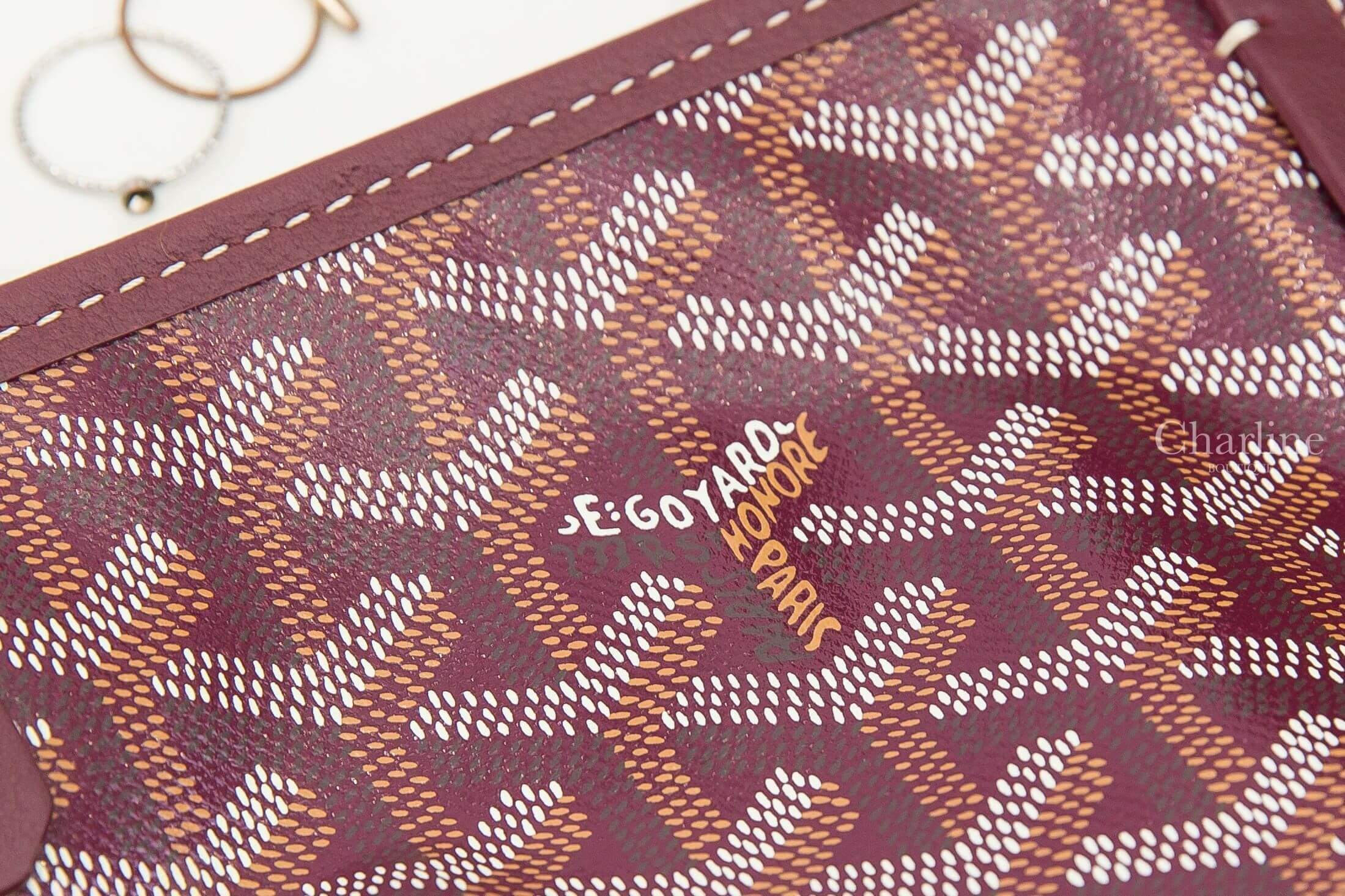 Goyard Anjou Mini Bag 勃根地酒紅色帆布小牛皮同色提把迷你無拉鍊托特包