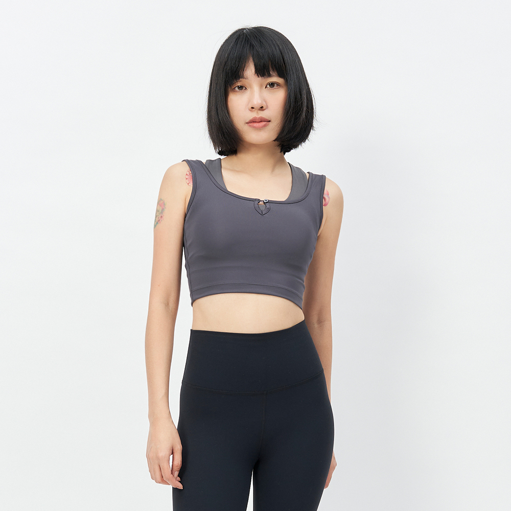TBA Daily Crop Top 女 莫蘭迪灰 彈性 修身 厚磅 運動 瑜珈 短版背心 TBAW214TK04-GY
