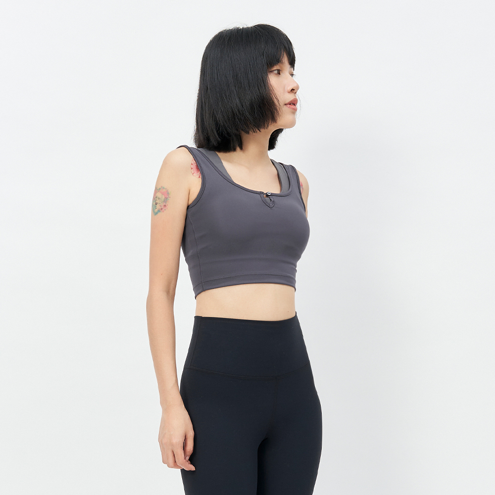TBA Daily Crop Top 女 莫蘭迪灰 彈性 修身 厚磅 運動 瑜珈 短版背心 TBAW214TK04-GY