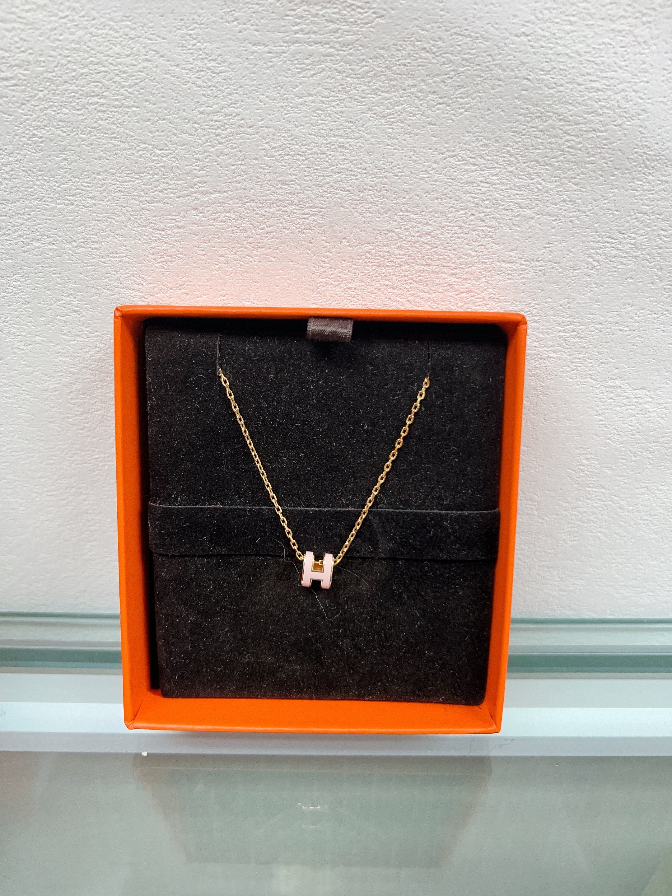 Hermes mini pop h necklace (rose dragee pink/ GHW)
