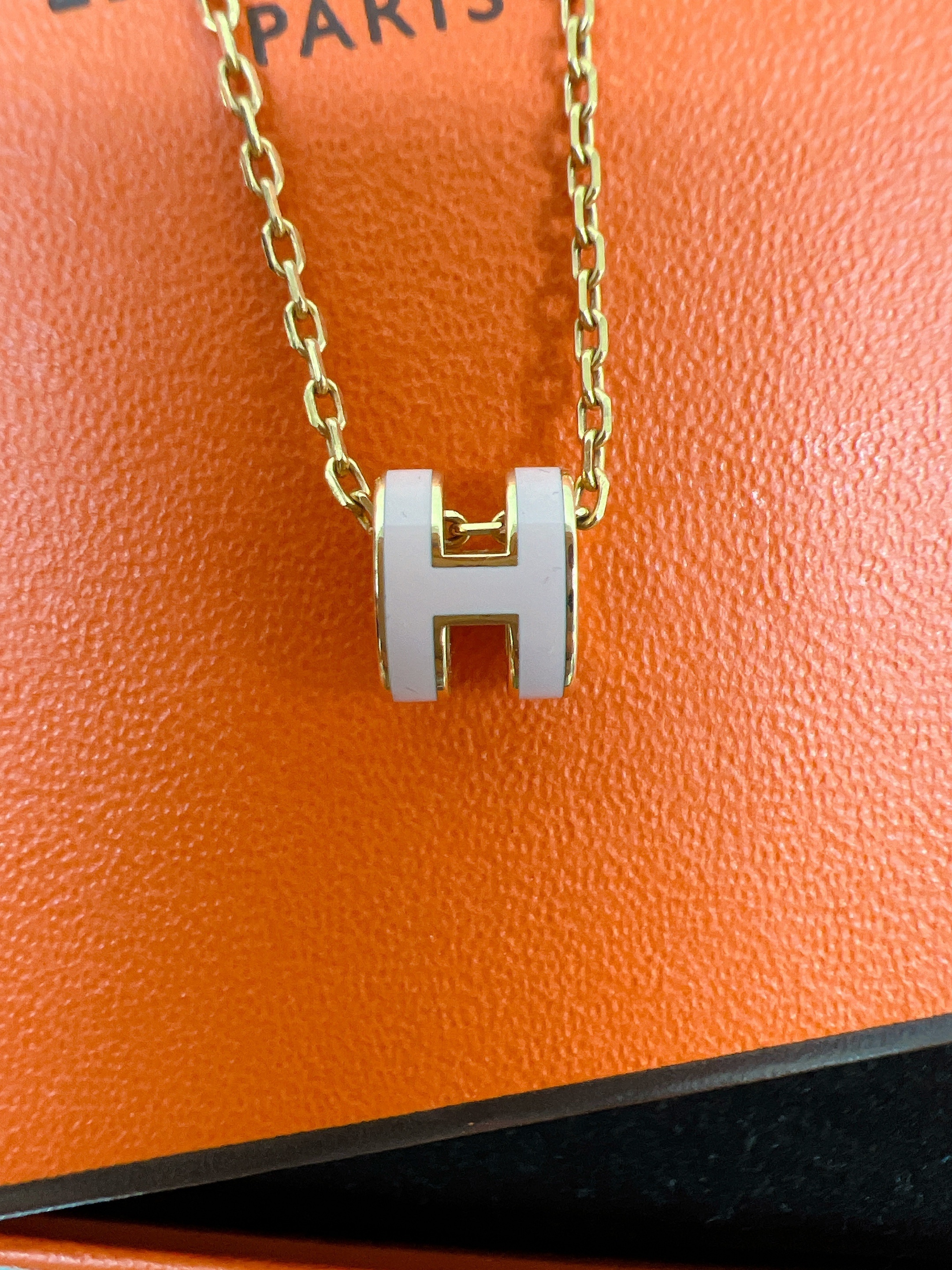 Hermes mini pop h necklace (rose dragee pink/ GHW)