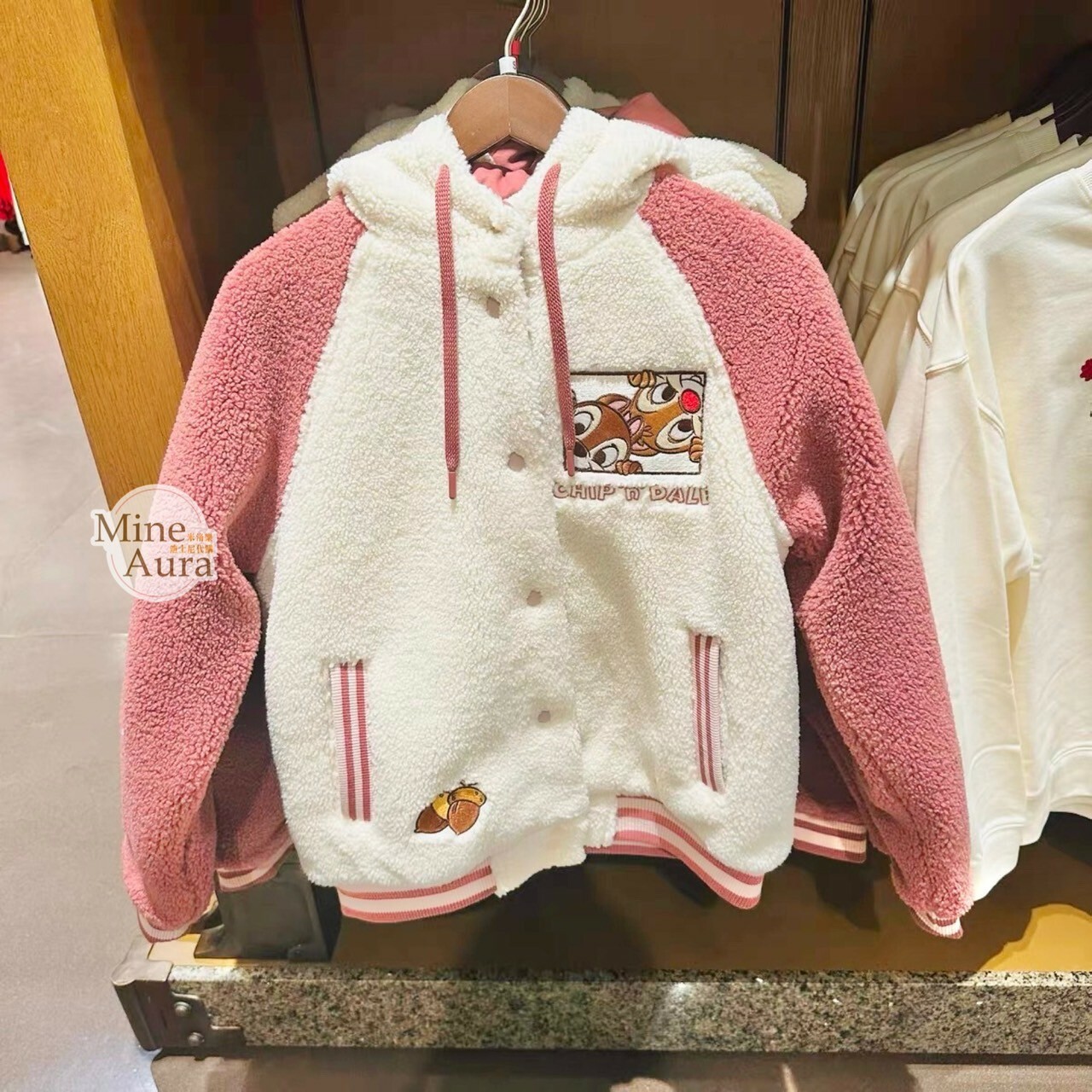 奇奇蒂蒂 Chip 'n Dale 拼接撞色 絨毛加厚 連帽 外套 -上海迪士尼樂園