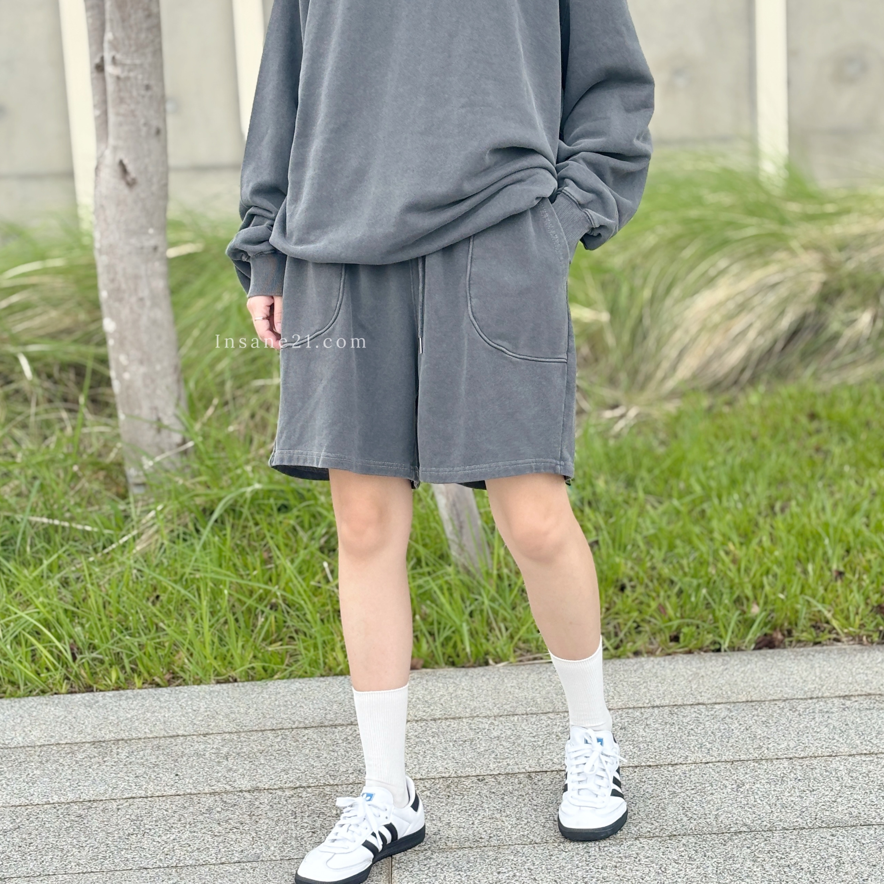 正韓HIPPO 休閒抽繩短褲 口袋 可調鬆緊 棉質 男女同款