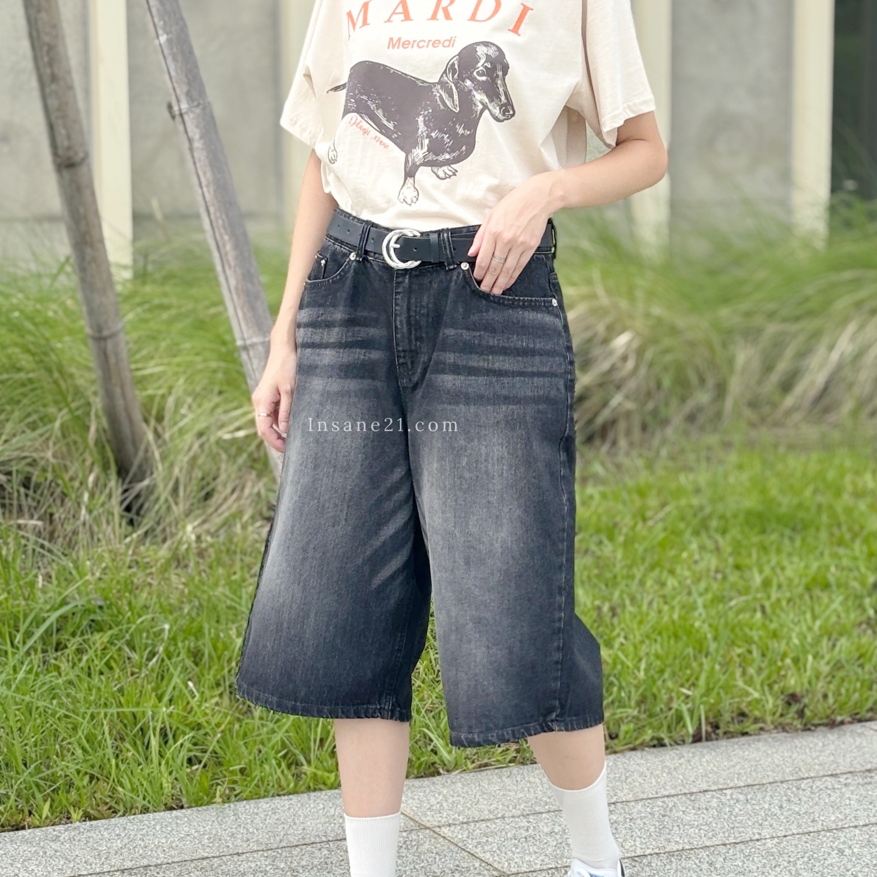 正韓 MEJOR PANT 刷色七分褲 牛仔褲 膝下褲 過膝褲 男女同款