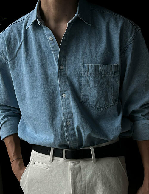 Stone長袖牛仔襯衫