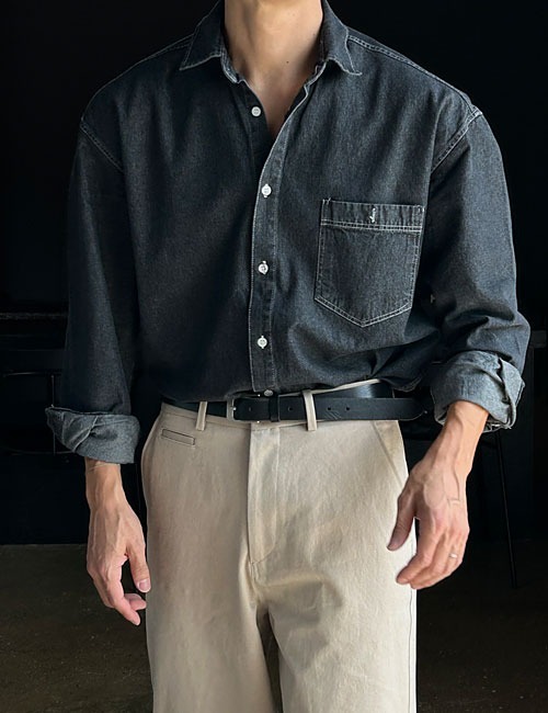 Stone長袖牛仔襯衫