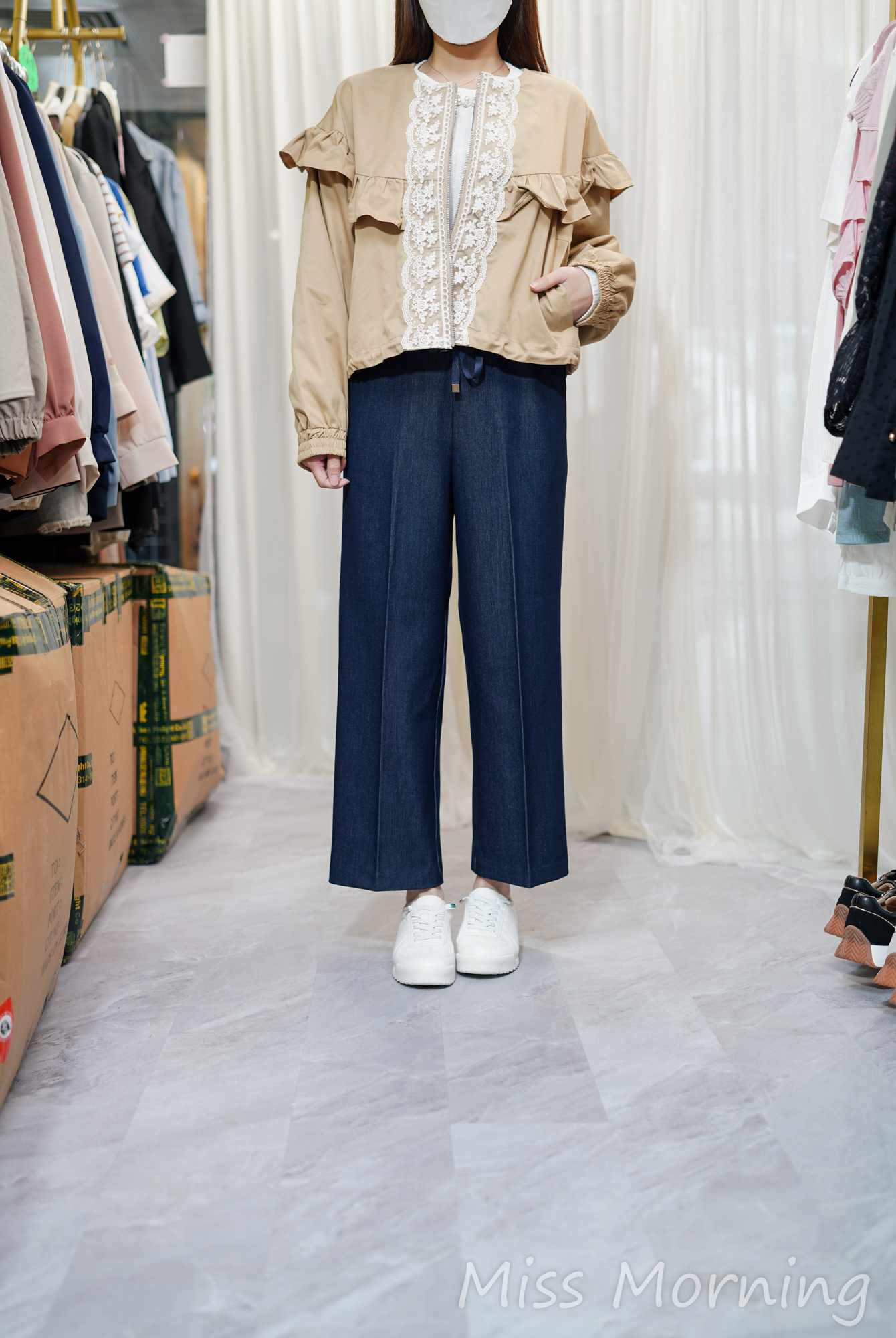 Lace點綴高質下束腰棒球褸(14178)