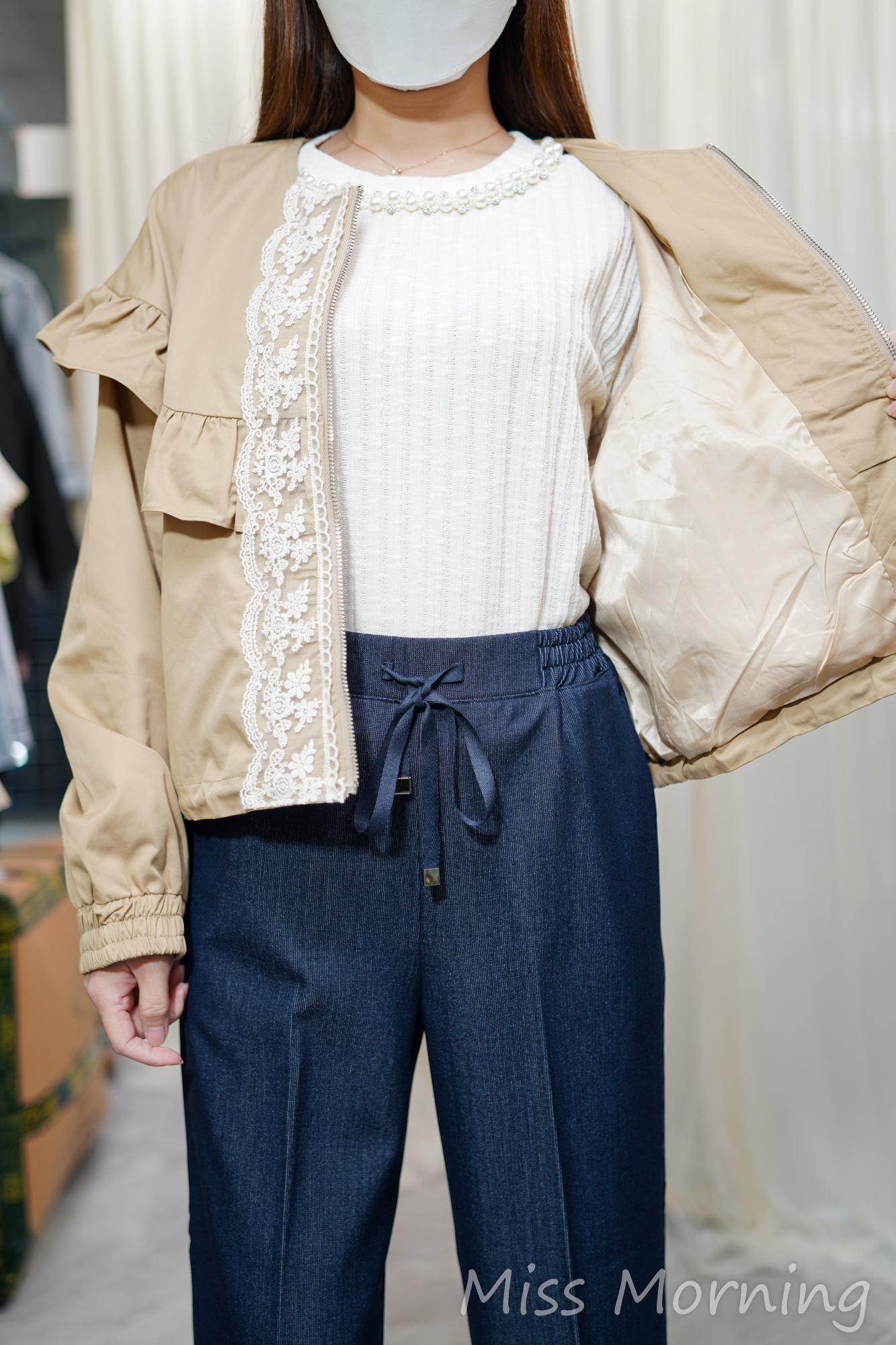 Lace點綴高質下束腰棒球褸(14178)