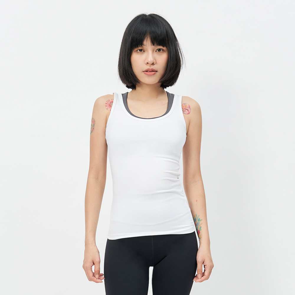TBA Daily Tank 女 純淨白 彈性 修身 厚磅 運動 瑜珈 訓練 背心 TBAW214TK03-WH