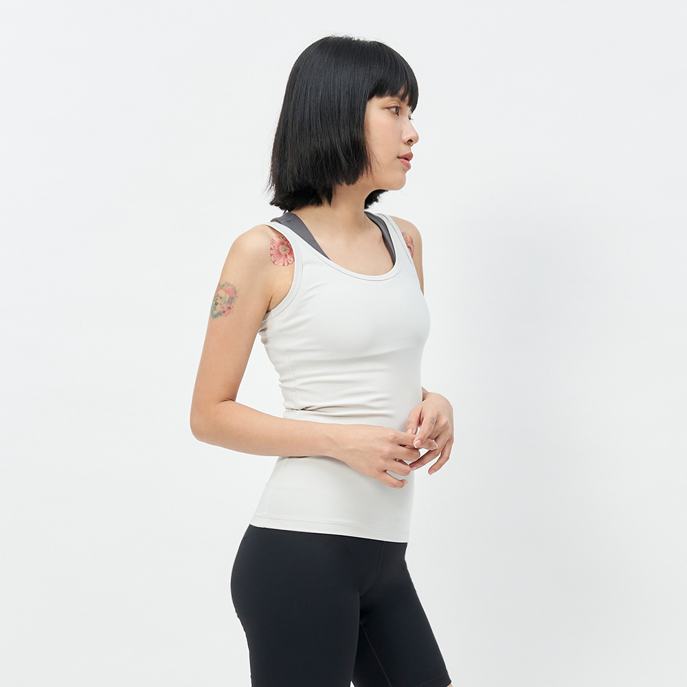 TBA Daily Tank 女 淺灰色 彈性 修身 厚磅 運動 瑜珈 訓練 背心 TBAW214TK03-GY