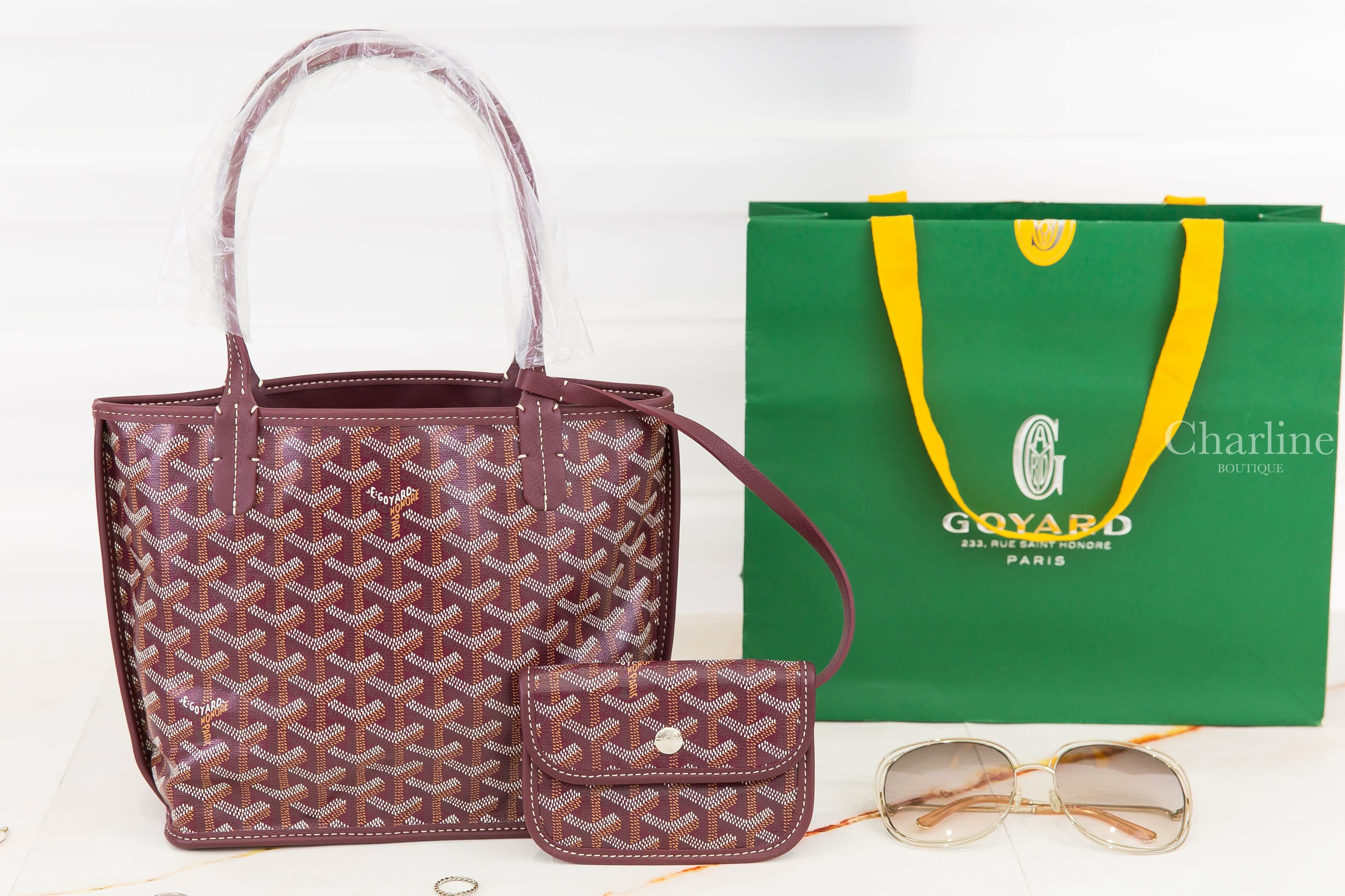 Goyard Anjou Mini Bag 勃根地酒紅色帆布小牛皮同色提把迷你無拉鍊托特包